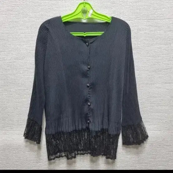 [BUNJANG] Pleated Black Lace Cardigan / u005 플리츠 블랙 레이스 카디건