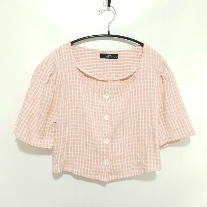 [BUNJANG] Checked Cropped Short Sleeve Blouse / 체크 크롭 반팔 블라우스 F_S0093