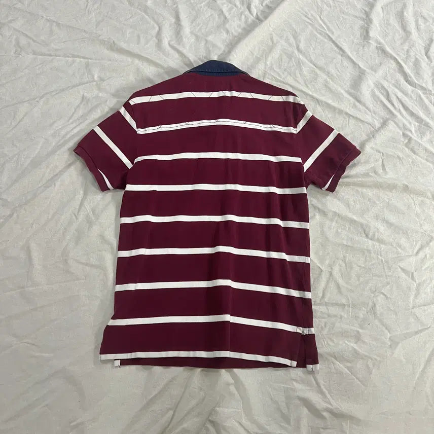 [BUNJANG] Polo Ralph Lauren Custom Fit Striped Rugby Short Sleeve Polo Shirt Burgundy / 폴로 랄프로렌 커스텀핏 스트라이프 럭비 반팔 카라티 버건디