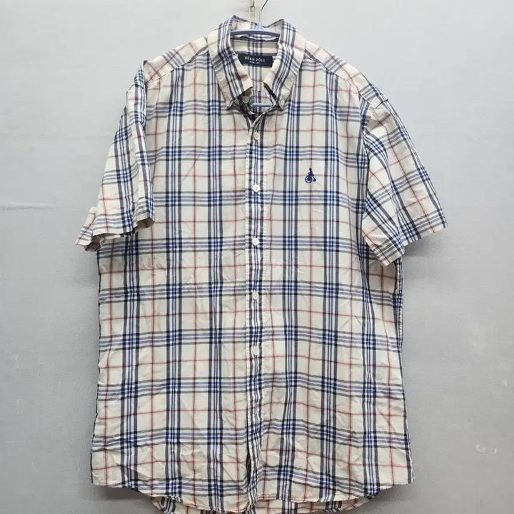 [BUNJANG] Beanpole Logo Embroidery Check Pattern Short Sleeve Shirt / 빈폴 로고자수 체크패턴 반팔셔츠 100(L)
