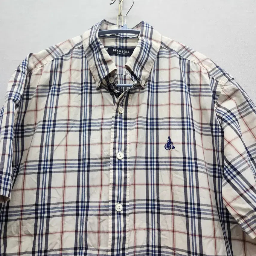 [BUNJANG] Beanpole Logo Embroidery Check Pattern Short Sleeve Shirt / 빈폴 로고자수 체크패턴 반팔셔츠 100(L)