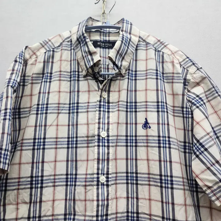 [BUNJANG] Beanpole Logo Embroidery Check Pattern Short Sleeve Shirt / 빈폴 로고자수 체크패턴 반팔셔츠 100(L)