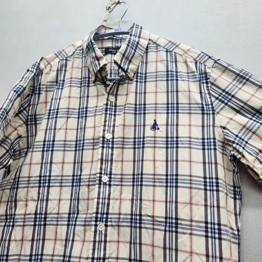[BUNJANG] Beanpole Logo Embroidery Check Pattern Short Sleeve Shirt / 빈폴 로고자수 체크패턴 반팔셔츠 100(L)
