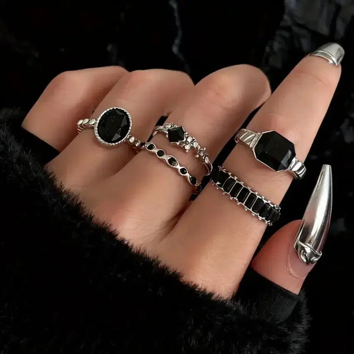 [BUNJANG] Black Stone Ring Set / 블랙 스톤 반지 세트