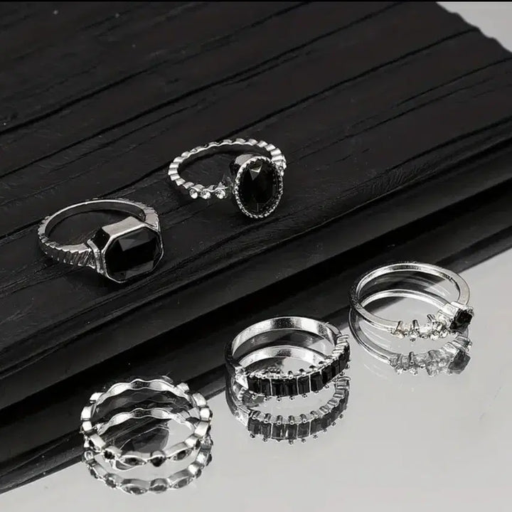 [BUNJANG] Black Stone Ring Set / 블랙 스톤 반지 세트