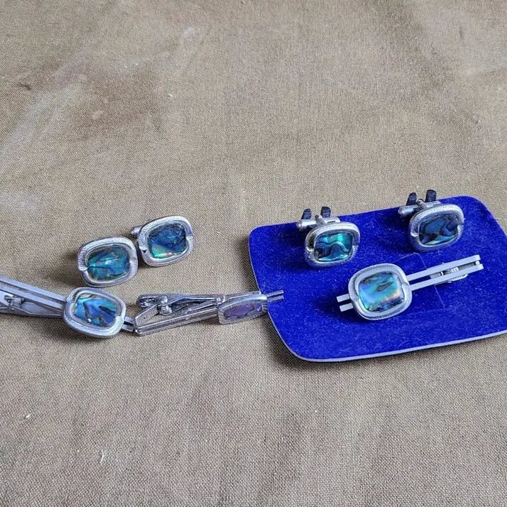 [BUNJANG] Najeon Mother-of-Pearl Cufflinks and Tie Clip Set / 남자 액세서리 세트 (커프스 링크, 넥타이핀)박물관용,나전