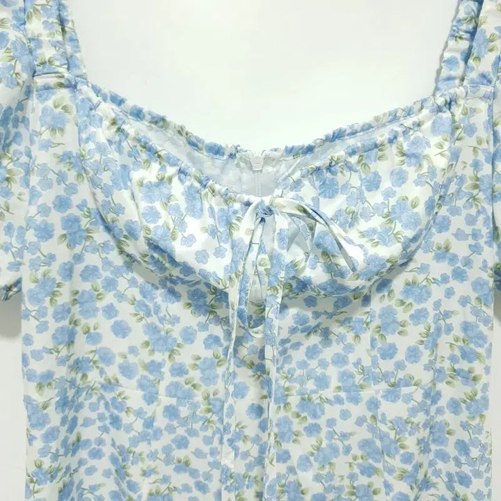 [BUNJANG] Shop SIDA Floral Puff Sleeve Off-Shoulder Slit Long Dress / 샵사이다 플로럴 퍼프소매 오프숄더 트임 롱 원피스 L_S2302