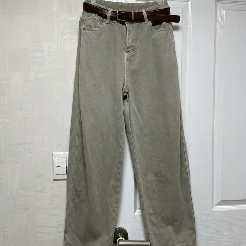[BUNJANG] Cotton Pants with Belt Set / 연카키 코튼팬츠 +벨트세트
