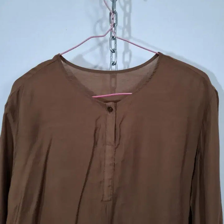 [BUNJANG] Brown 7-Button Sleeve Shirt / 브라운색 7부 소매 셔츠