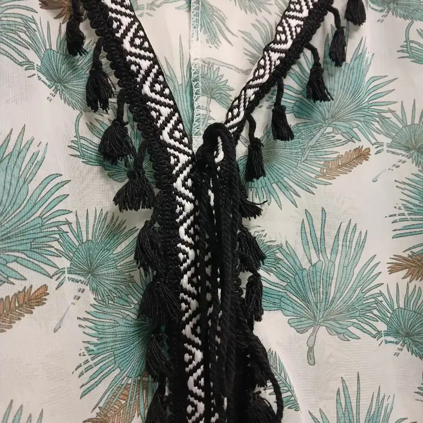 [BUNJANG] Palm Tree Pattern Frill Blouse / 바캉스룩 야자수 패턴 프릴 블라우스