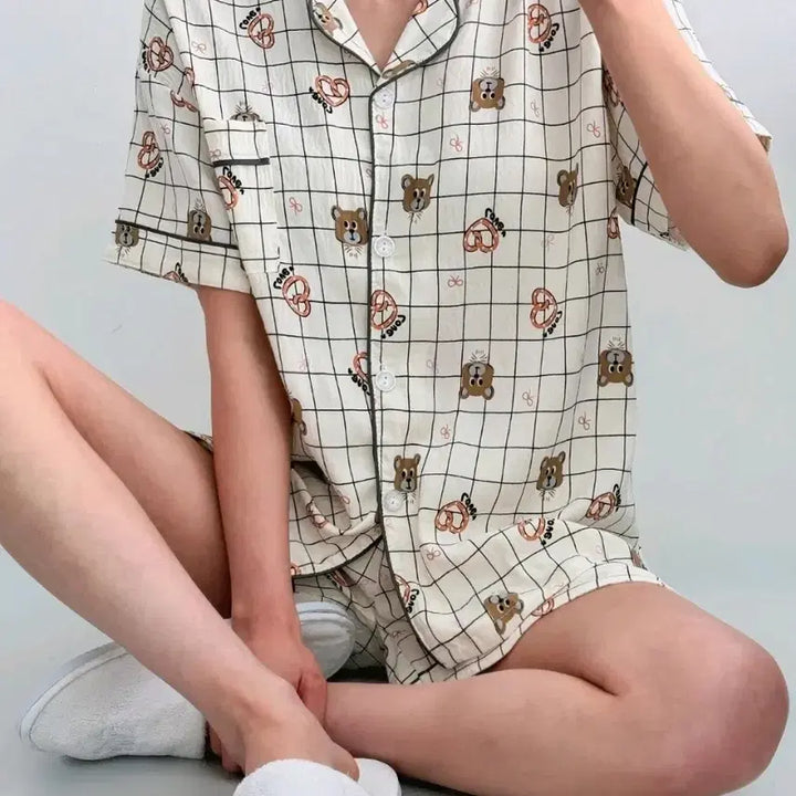 [BUNJANG] Checkered Bear Pajama Set / 체크 베어 잠옷 세트