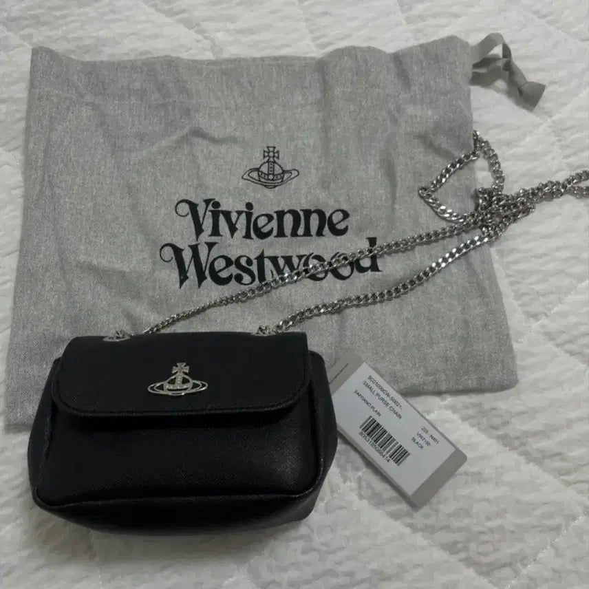 [BUNJANG] Vivienne Westwood Saffiano Bio Green Small Purse Chain Crossbody Bag Black / 비비안웨스트우드 가방 스몰 펄스 체인 크로스백