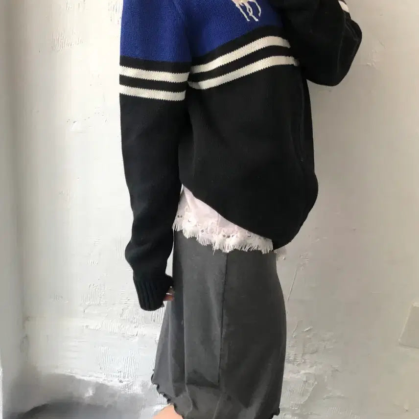 [BUNJANG] Polo Ralph Lauren Boys Line Blue Big Pony Knit Zip-Up XL / Polo 폴로 랄프로렌 신형 보이즈라인 블루빅포니 니트집업