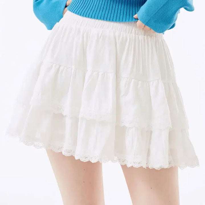 [BUNJANG] Lace Ruffle Mini Skirt / 레이스 캉캉 미니스커트