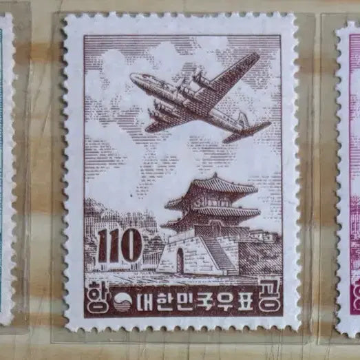 [BUNJANG] 1956 Airmail Stamp Set (3 Types) / 엷은발살무늬항공3종, 박지항공3종, 단편우표, 1956년