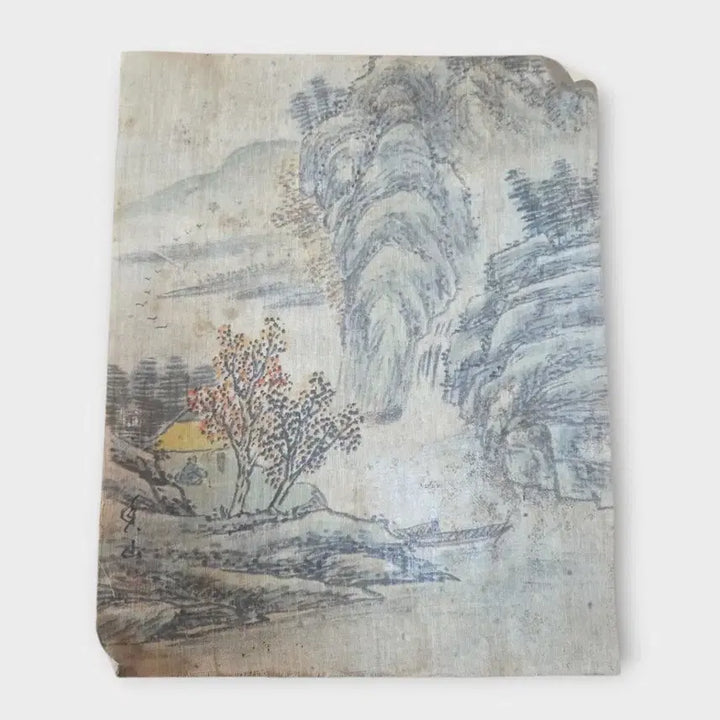 [BUNJANG] Antique Korean Painting of Landscape with Figures on Silk / 동양화 오래되어 보이는 고화 추경산수인물도 비단에채색