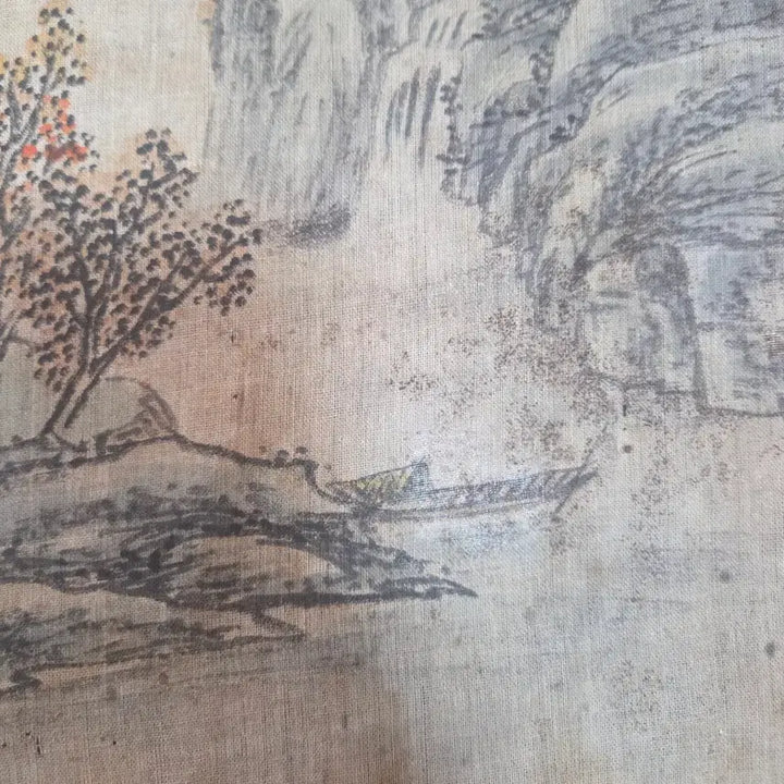 [BUNJANG] Antique Korean Painting of Landscape with Figures on Silk / 동양화 오래되어 보이는 고화 추경산수인물도 비단에채색