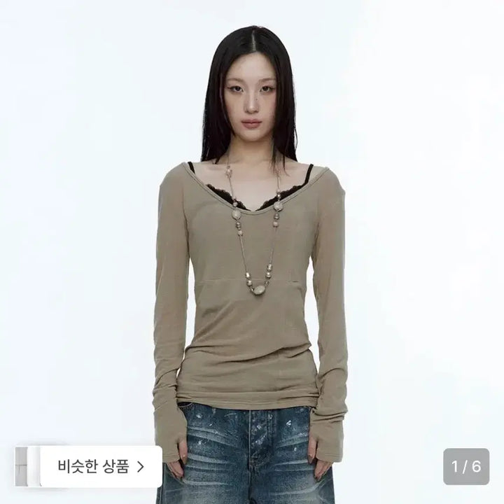 [SOLD OUT] 러프넥 크로스라인 슬림 탑 카키브라운
