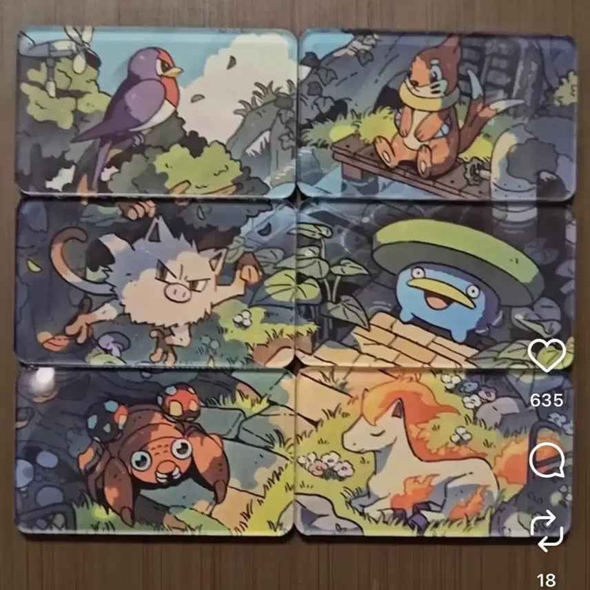 [BUNJANG] Pokemon Card Magnet Set - Consecutive Art (6 Cards) / 포켓몬카드 마그넷 자석 만들기 이어지는 그림 6장 세트