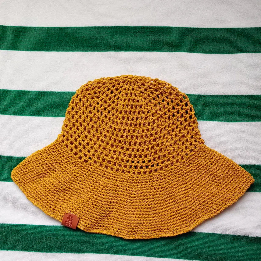 [BUNJANG] Handmade Wire Brim Net Bucket Hat (Mustard) / 핸드메이드 와이어챙 그물 버킷햇 (머스터드)