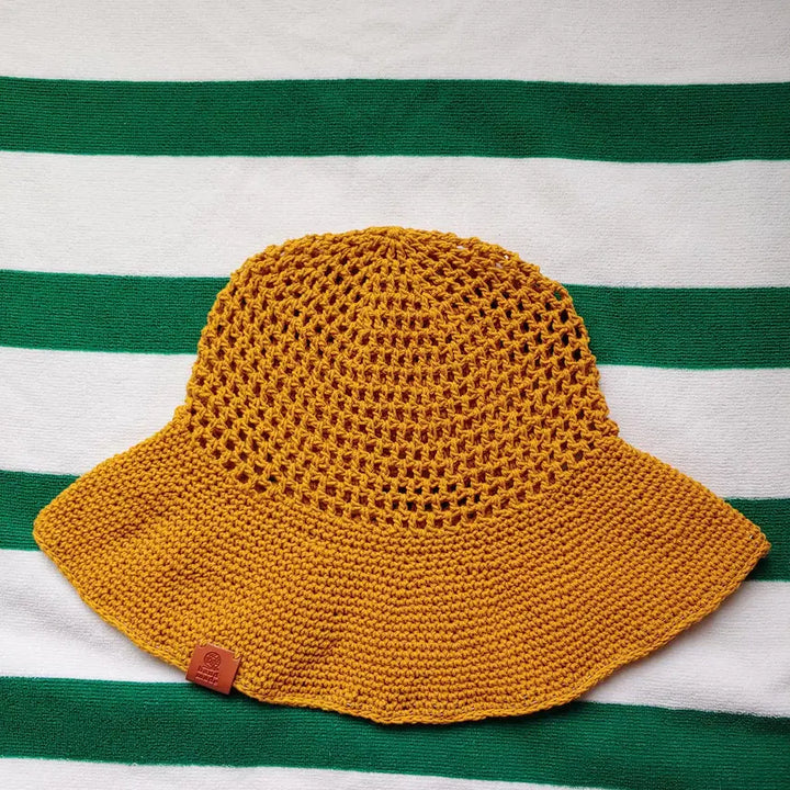 [BUNJANG] Handmade Wire Brim Net Bucket Hat (Mustard) / 핸드메이드 와이어챙 그물 버킷햇 (머스터드)