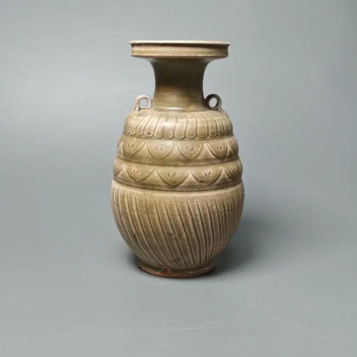 [BUNJANG] Northern Song Dynasty Celadon Twin-Handled Vase with Lotus Petal Design - Antique Chinese Porcelain / [진품] 출토품 북송 청자 연판문 쌍이환 호형병 중국도자기 골동품