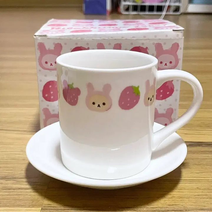 [BUNJANG] Rilakkuma Strawberry Mug and Saucer Set / 코리락쿠마 딸기 머그컵 머그앤소서