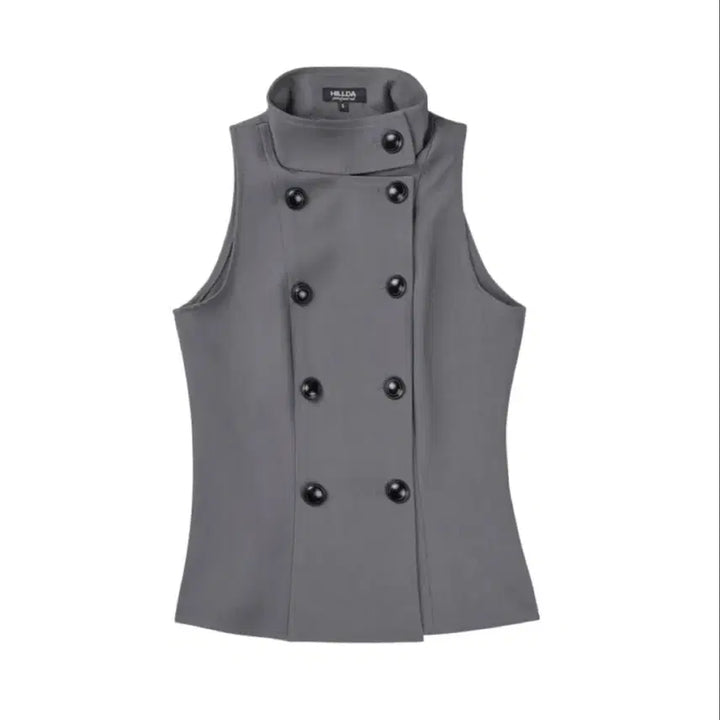 [BUNJANG] Hilda Tailored Half-Button Vest - Gray / 힐다 테일러드 하프버튼 베스트 그레이
