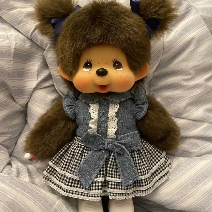 [BUNJANG] Monchhichi Doll Checkered Dress / 홍콩 체크원피스 몬치치 홍콩 몬치치