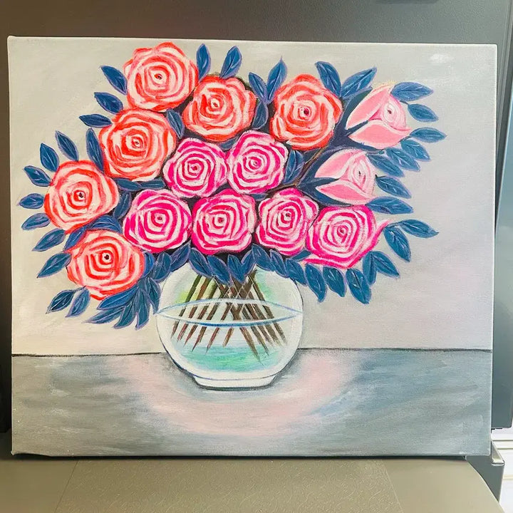 [BUNJANG] Pink Rose Oil Painting on Canvas / 핑크 장미꽃 그림(캔버스)
