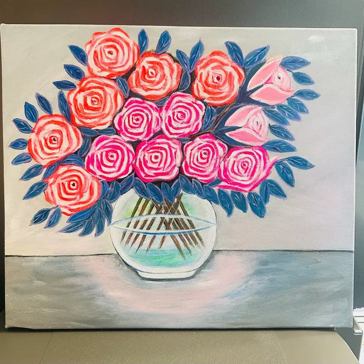 [BUNJANG] Pink Rose Oil Painting on Canvas / 핑크 장미꽃 그림(캔버스)