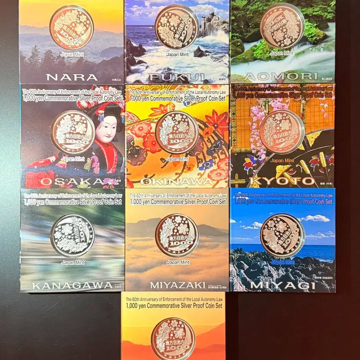 [BUNJANG] Japan Local Government Commemorative Silver Coin Set (1000 Yen) / 일본 지방자치 1000엔 기념 은화 세트 (나라, 오사카, 교토 외)