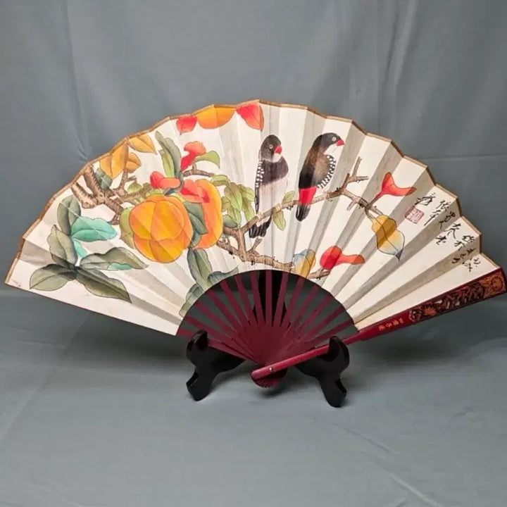 [SOLD OUT] 장대천 명의 화조도 접선 부채 중국골동품 고미술품 수집품 고화 그림