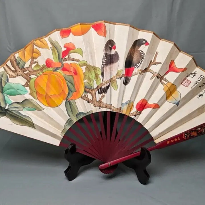 [SOLD OUT] 장대천 명의 화조도 접선 부채 중국골동품 고미술품 수집품 고화 그림