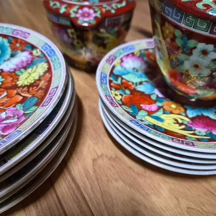 [BUNJANG] Chinese Vintage Mille Fleurs Tea Set / 중국 빈티지 만화불노(Mille Fleurs) 고급 다도/티세트