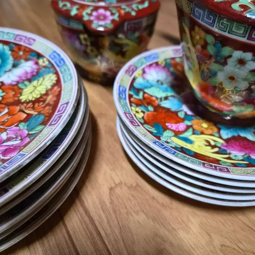 [BUNJANG] Chinese Vintage Mille Fleurs Tea Set / 중국 빈티지 만화불노(Mille Fleurs) 고급 다도/티세트