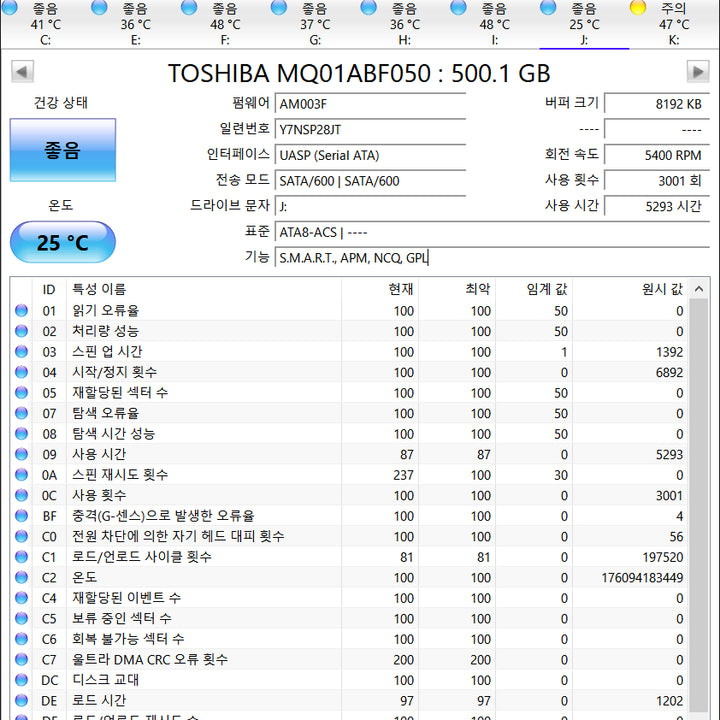 [BUNJANG] Toshiba 500GB 2.5-inch Slim HDD Bundle / 노트북하드 도시바 500GB 2.5인치 슬림 4개 일괄판매