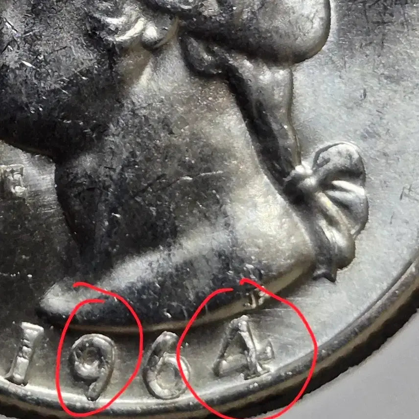 [BUNJANG] 1964-D US Silver Quarter Dollar Coin - Double Rim, RPM Error / 1964년 D발행 쿼터 달러 은화90%  더블 림. RPM에러