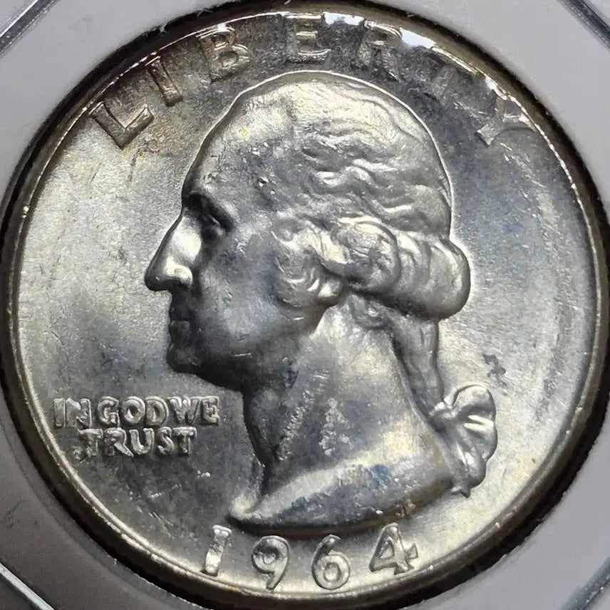 [BUNJANG] 1964 US Quarter Dollar Silver Coin - 90% Silver, Off-Center Error, Double Rim / 1964년P 발행 쿼터달러. 은화90%오프 센터  에러(완전 미사용)