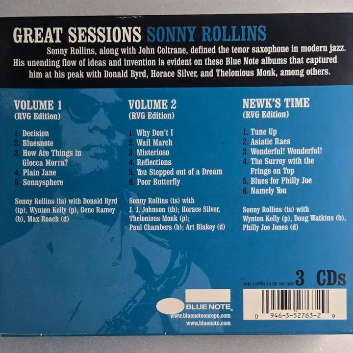 [BUNJANG] Sonny Rollins Blue Note Great Sessions 3CD Box Set (RVG Edition) / 소니 롤린스 블루노트 명반 전집 3CD BOX (RVG 에디션)