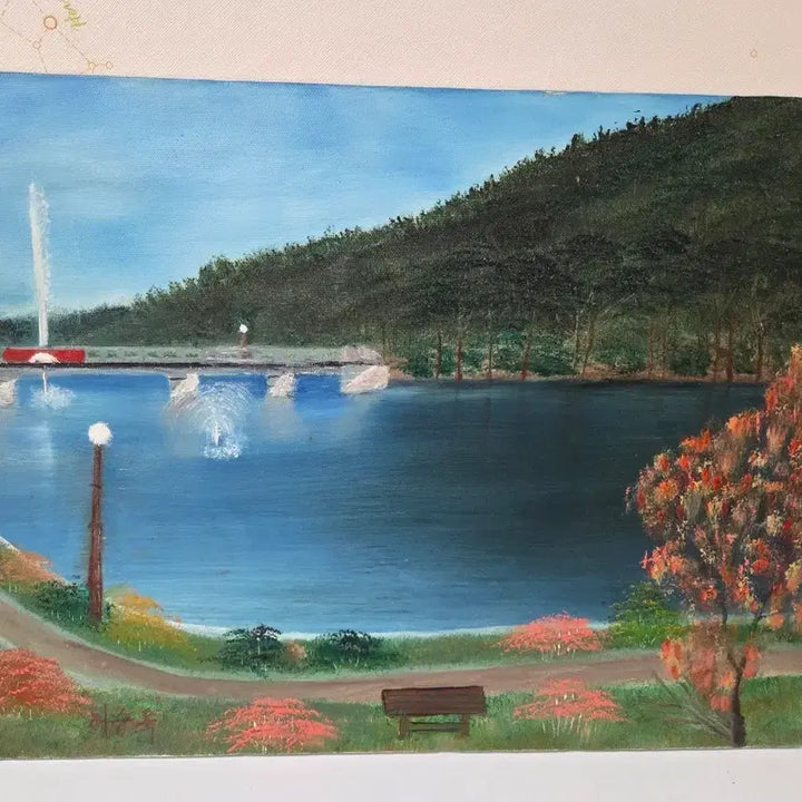 [BUNJANG] Heo Seung-wook Oil Painting Landscape (Lake and Fountain) / 허승욱 화가 유화 풍경화 (호수와 분수)