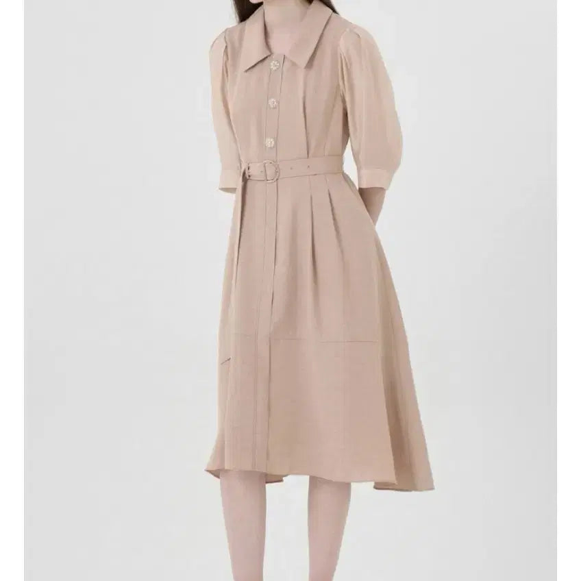 [SOLD OUT] 23년 KL바이린 쉬어퍼프소매 A라인 플레어 롱원피스 핑크베이지여름하객룩
