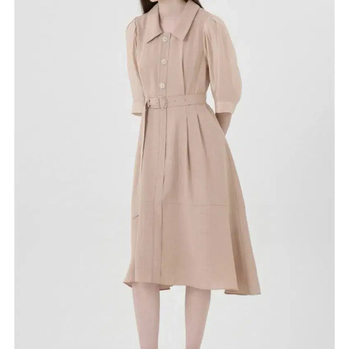 [SOLD OUT] 23년 KL바이린 쉬어퍼프소매 A라인 플레어 롱원피스 핑크베이지여름하객룩