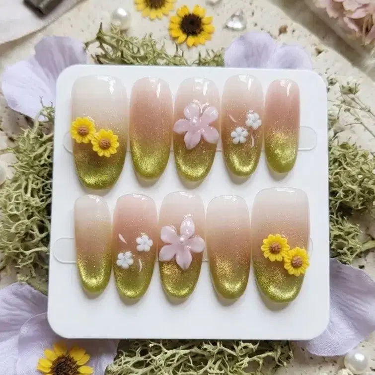 [BUNJANG] Sunflower Flower Nail Tips / 102번 해바라기 플라워 네일팁