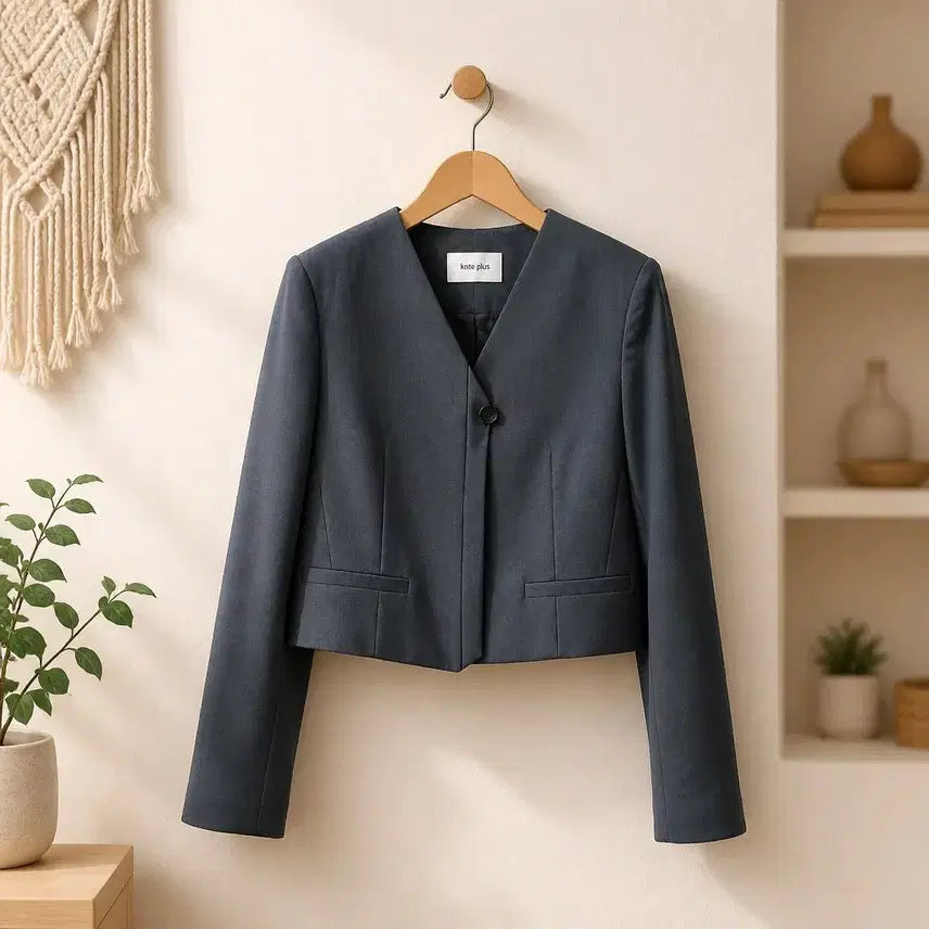 [BUNJANG] KUHOplus 2024 Cropped Collarless Jacket Size 1 / 구호플러스 2024 크롭 노카라 자켓 1사이즈