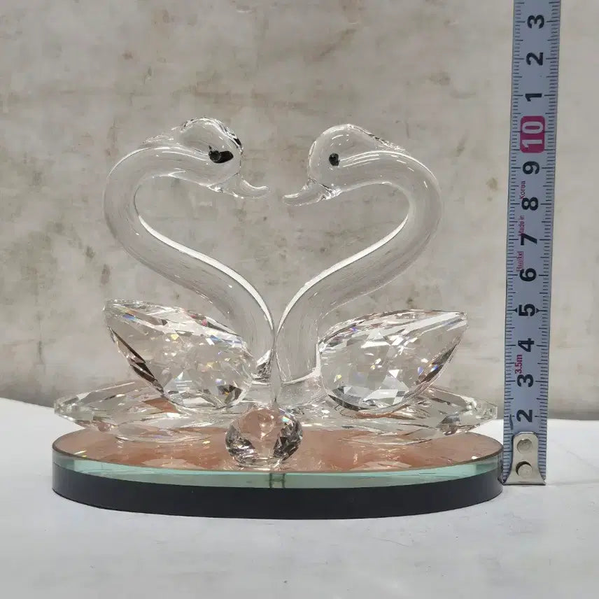 [BUNJANG] Crystal Swan Pair (Heart) Figurine / 크리스탈 백조 한 쌍 (하트) (636) (택배비 따로)