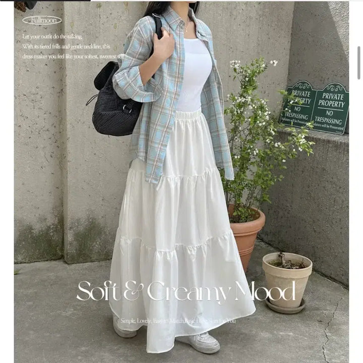 [BUNJANG] Avely White Tiered Long Skirt / 에이블리 화이트 캉캉 스커트