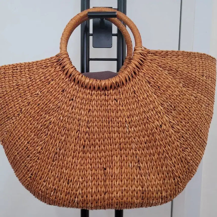 [BUNJANG] Rattan Round Handle Tote Bag Brown / 라탄백 둥근 손잡이 토트백 브라운