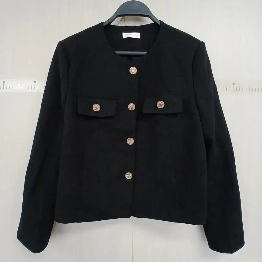 [BUNJANG] Round Neck Cropped Jacket with Gold Buttons / 보카시 블랙 라운드넥 금장단추 크롭 자켓
