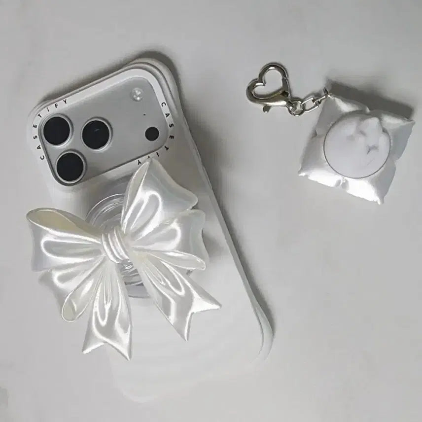 [BUNJANG] Ribbon Grip Tok Keychain with Cat Clicker / 그립톡 키캡 클리커 클릭커 핸드폰거치대